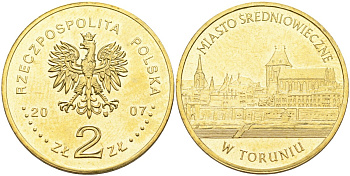Польша 2 злотых 2007 MW, средневековое место в Торуне (TORUNIO) KM 622 латунь 4586-1251
