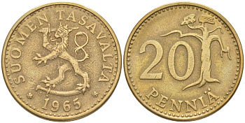 Финляндия 20 пенни 1963 S KM 47 алюминиевая бронза 219-1157