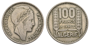 Алжир 100 франков 1950 KM 93 медно-никель 51-3253