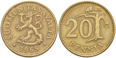 Финляндия 20 пенни 1963 S KM 47 алюминиевая бронза 219-1157