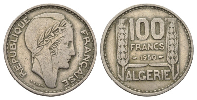 Алжир 100 франков 1950 KM 93 медно-никель 51-3253