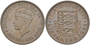 Джерси 1/12 шиллинга 1945 Георг VI (1937-1952), освобождение Джерси KM 19 бронза 3996-511