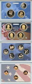 США официальный набор из 18 монет, в 4 пластиковых сетах 2009 годовой набор и юбилейные монет (1 доллар, 25 центов и 1 цент) KM PS 238   PROOF  4-5-2-01