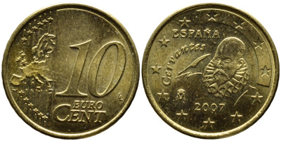 ИСПАНИЯ 10 ЕВРОЦЕНТОВ 2007 KM 1070 латунь 4391-157