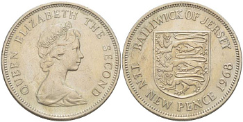ДЖЕРСИ 10 ПЕНСОВ 1968 ЕЛИЗАВЕТА II (1952-) KM 33 медно-никель 4521-231