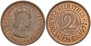 Маврикий 2 цента 1971 Елизавета II (1953-1986) KM 32 бронза UNC 4514-955