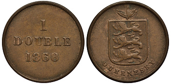Гернси 1 дабл (дубль) 1868 KM 10 бронза 1524-1145