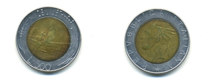 ИТАЛИЯ 500 ЛИР 1987 KM 111 биметалл 56-554