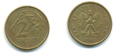 Польша 2 гроша 1998 MW KM 277, Parchimowicz 702e латунь 3999-1117