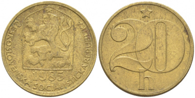 ЧЕХОСЛОВАКИЯ 20 ГЕЛЛЕРОВ 1985 KM 74 латунь 3309-669