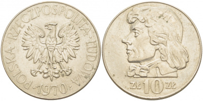 Польша 10 злотых 1970 MW, Тадеуш Костюшко (1746-1817) KM 50а медно-никель UNC 4403-616
