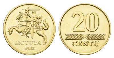 Литва 20 центов 2012 из годового набора, тираж 4.000 экземпляров KM 107 никель латунь BU 4687-1254