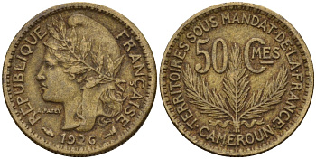 Камерун 50 сантимов 1926 (a), мондвор Париж KM 1 алюминиевая бронза 4169-1128