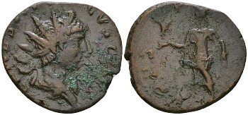 Римская Империя, императоры в Галлии антониниан 271 - 274 Тетрик II в ранге цезаря, C PIV ESV TETRICVS CAES, бюст цезаря / SPES AVGG, Спея, персонификация Мира, Августа Треверов RIC 270 биллон 1073-19-34