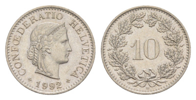 Швейцария 10 раппенов 1992 B KM 27 медно-никель 4625-826
