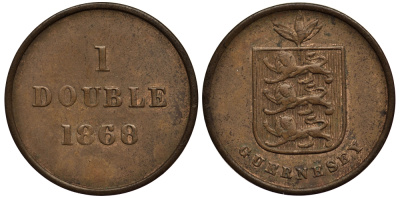 Гернси 1 дабл (дубль) 1868 KM 10 бронза 1524-1212