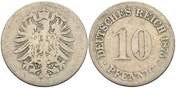ГЕРМАНИЯ 10 ПФЕННИГОВ 1875 C, СТАРОГЕРБОВКА KM 4, J. 4 медно-никель 4401-252