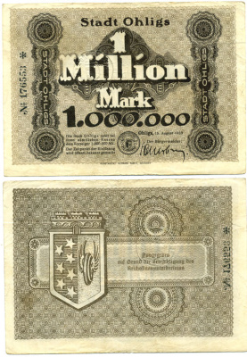 ОЛИГС 1000000 МАРОК 1923 НОТГЕЛЬД, 15 АВГУСТА 1923, РАЙОН ГОРОДА ЗОЛИНГЕН бумага 2192-72-1