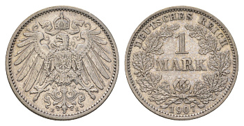 Германия 1 марка 1907 E, Вильгельм II (1888-1918) KM 14, J. 17 серебро 4626-211