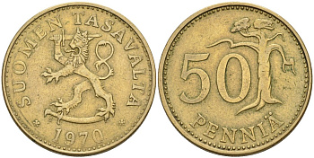 Финляндия 50 пенни 1970 S KM 48 алюминиевая бронза 4571-814