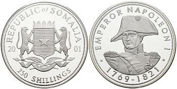 Сомали 250 шиллингов 2001 император Наполеон I (1769-1821), тираж 5000 экз. серебро PROOF 1078-8-62