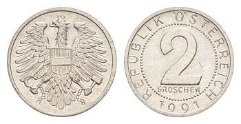 Австрия 2 гроша 1991 KM 2876 алюминий UNC 4564-1122