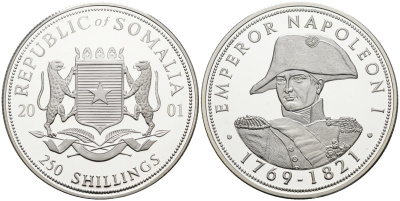Сомали 250 шиллингов 2001 император Наполеон I (1769-1821), тираж 5000 экз. серебро PROOF 00-00