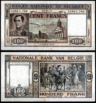 Бельгия 100 франков 1948 Pick 126 (2) бумага 7457-30-3-1