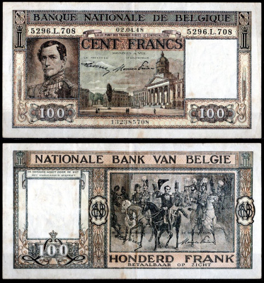 Бельгия 100 франков 1948 Pick 126 (2) бумага 7457-30-3-1