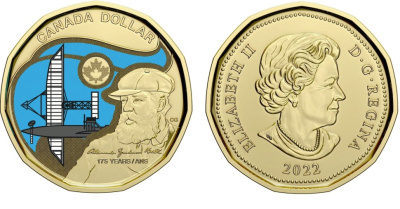 Канада 1 доллар 2022 175 лет со дня рождения Александра Грейам Белла, изобретатель телефона, эмаль KM 3189.1 сталь плакированная латунью  UNC  M59-06