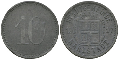 Карлштадт-на-Майне (Бавария) 10 пфеннингов 1917 Funck 233.2, Men18 16022.2 цинк 4164-354
