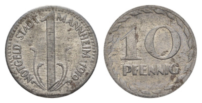 Мангейм 10 пфеннигов 1919 Funck 315.2, Men18 20355.4 железо 4636-819