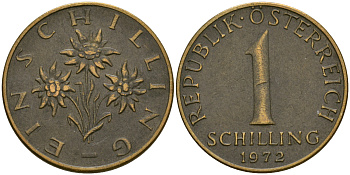 Австрия 1 шиллинг 1972 KM 2886 алюминиевая бронза 25-1116