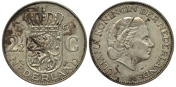 Нидерланды 2 1/2 гульдена 1961 Юлиана (1949-1980) KM 185 серебро 443-723