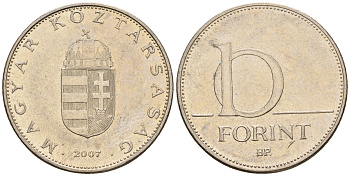 Венгрия 10 форинтов 2007 KM 695 латунь плакированная медно-никелем 259-255