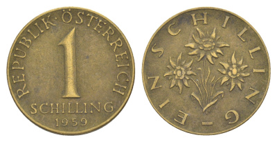 Австрия 1 шиллинг 1959 KM 2886 алюминиевая бронза 4556-1017