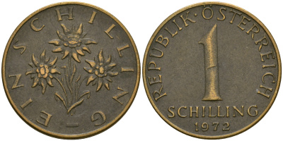 Австрия 1 шиллинг 1972 KM 2886 алюминиевая бронза 25-1116
