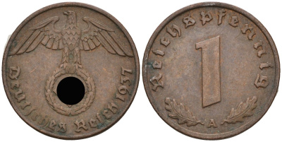 Германия 1 рейхспфенниг 1937 A KM 89, J 361 бронза 4396-229