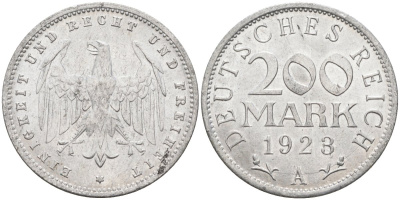 Германия 200 марок 1923 A KM 35, J. 304, Weege 22 алюминий UNC 4586-252