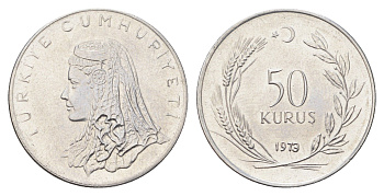 Турция 50 курушей 1973 Анатолийская невеста KM 899 нержавеющая сталь 4706-1137