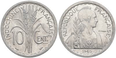 Французский Индокитай 10 центов 1945 KM 28.1 алюминий UNC 73-351