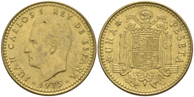 Испания 1 песета 1975 (80) Хуан Карлос I (1975-2014) KM 806 алюминиевая бронза 4155-442