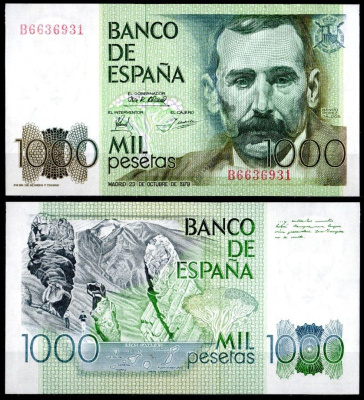Испания 1000 песет 1979 Pick 158 бумага UNC (пресс) 8621-29-2-2
