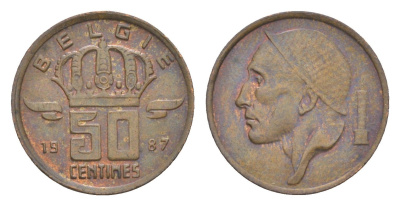 Бельгия 50 сантимов 1987 Belgie, Бодуэн I (1951-1993) KM 149 бронза 4169-1218