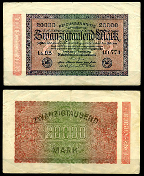 Германия 20000 марок 1923 20 февраля 1923, в/з №47, номер шестизначный Pick 85, Розенберг 84е  бумага   8617-35-2-2