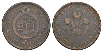 Великобритания, Бристоль и Юг Уэльса 1 пенни 1811 токен Withers 540, Davis 103 медь 1526-813
