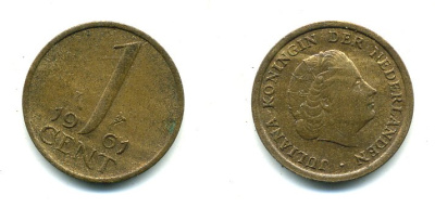 Нидерланды 1 цент 1961 Юлиана (1948-1980) КМ 180 бронза 76-258