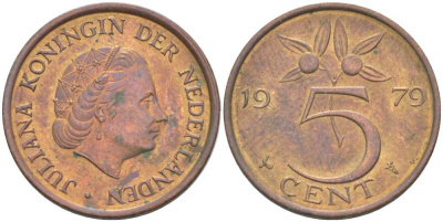 Нидерланды 5 центов 1979 Юлиана (1948-1980) KM 181 бронза 213-1154