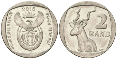 ЮАР 2 ранда 2016 KM 336 медь плакированная медно-никелем aUNC 4364-2435