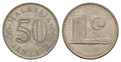 Малайзия 50 сенов 1971 KM 5 медно-никель UNC 4671-1156